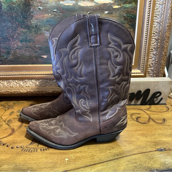 Laredo Women's Western Leather Cowboy Boots Brown Size 10 M Beautiful Pattern - Picture 7 of 16